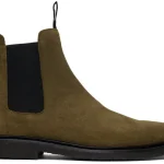 Common Projects Classic Waxed Suede Chelsea Boots Khaki with sole detail.